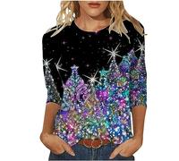 Buy Again My Orders Womens Christmas Tunic Tops UK Trendy 3/4 Sleeve Crewneck Shirts Dressy Casual Xmas Tree Snowflake Print Blouse Ladies Lightweight Fall Winter Going Out T Shirts 2024 Tee
