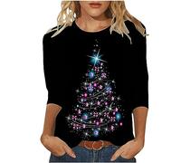 Buy Again My Orders Womens Christmas Tunic Tops UK Trendy 3/4 Sleeve Crewneck Shirts Dressy Casual Xmas Tree Snowflake Print Blouse Ladies Lightweight Fall Winter Going Out T Shirts 2024 Tee