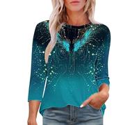 Buy Again My Orders Women's Summer Blouse UK Casual 3/4 Sleeve Crewneck Cotton Tops 2025 Fashion Pleated Floral Striped Printed Shirts Lightweight Breathable Going Out T-Shirt Loose Fit Top