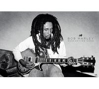 BUY ART FOR LESS Officially Licensed Bob Marley Redemption Song Black and White Playing Guitar 24 x 36 Inch Art Poster - Decorative Print - Poster Paper - Ready to Frame