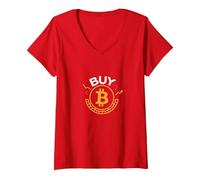 Buy Bitcoin Crypto Investor Trendy Digital Currency V-Neck T-Shirt, Women, Red, L