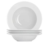 Buyajuju Porcelain Round Soup Plates, Pasta Bowls Set of 4, Classic White Deep Soup Bowls, Ceramic Rimmed Bowls, 9.1 Inches Diameter with Rim Plates.