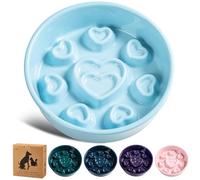 Buyank Ceramic Slow Feeder Dog Bowl, 4-Cup Anti-Slip Puzzle Feeder for Medium/Large Dogs, Indoor/Outdoor Pet Bowl for Fast Eaters - Blue（Love）