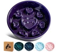 Buyank Ceramic Slow Feeder Dog Bowl, 4-Cup Anti-Slip Puzzle Feeder for Medium/Large Dogs, Indoor/Outdoor Pet Bowl for Fast Eaters - Purple（Love）