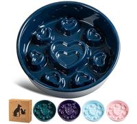 Buyank Ceramic Slow Feeder Dog Bowl, 4-Cup Anti-Slip Puzzle Feeder for Medium/Large Dogs, Indoor/Outdoor Pet Bowl for Fast Eaters - Light Blue（Love）