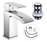 Buyaparcel Arc Waterfall Basin Mixer Tap Chrome Basin Sink Mono Bathroom + Fixings + Waste