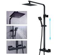Buyaparcel Bap Bathroom Thermostatic Mixer Shower Set Matt Black Square Twin Head Exposed Valve