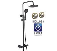 Buyaparcel Bap Matt Black Thermostatic Mixer Shower Set Round Black Twin Head Exposed Valve + Fast Fit Kit