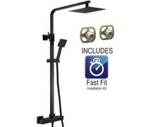 Buyaparcel Bap Matt Black Thermostatic Mixer Shower Set Square Black Twin Head Exposed Valve