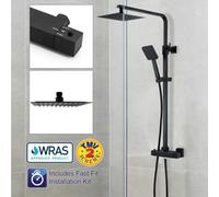 Buyaparcel Bap Square Black Thermostatic Dual Control Twin Head Shower Mixer Ultra Thin + Kit