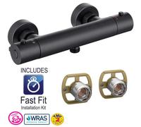 Buyaparcel Black Thermostatic Bar Mixer Shower Valve Round Bottom Outlet + Fast Fit Kit