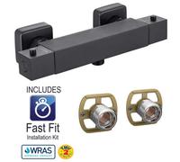 Buyaparcel Black Thermostatic Bar Mixer Shower Valve Square Bottom Outlet + Fast Fit Kit