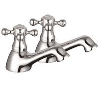 Buyaparcel Edwardian Traditional Chrome Basin Taps Hot & Cold Classic Cross Head - Pair