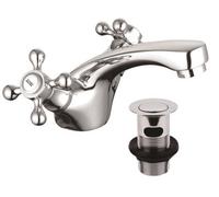 Buyaparcel Edwardian Traditional Chrome Mono Basin Tap Classic Cross Head Vanity Tap +Waste