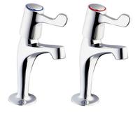 Buyaparcel Hot Cold Long Lever Kitchen Sink Pillar Taps Chrome Plated 1/2" Outlet - Pair