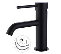 Buyaparcel Matt Black Round Cloakroom Basin Mixer Tap Sink Mono Bathroom + Flexi Tails