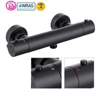 Buyaparcel Matt Black Thermostatic Bath Bar Mixer Shower Valve Round Bottom Outlet 150mm