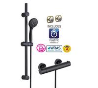 Buyaparcel Matt Black Thermostatic Round Bar Mixer Shower Valve + Riser Kit + Fast Fit Kit