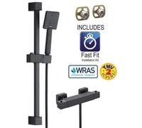 Buyaparcel Matt Black Thermostatic Square Bar Mixer Shower Valve + Riser Kit + Fast Fit Kit