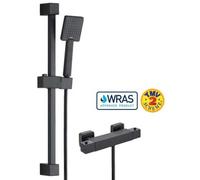 Buyaparcel Matt Black Thermostatic Square Bar Mixer Shower Valve + Riser Rail + Head + Hose