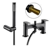 Buyaparcel Matt Black Waterfall Curve Deck Mounted Bath Shower Mixer Tap + Shower Head
