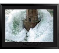 Buyartforless Framed La Jument Phares Dans La Tempete Lighthouse Photograph by Jean Guichard 31.5x23.5 Art Print Poster Wall Decor Famous Image Lighthouse with Crashing Wave Man Standing Outside