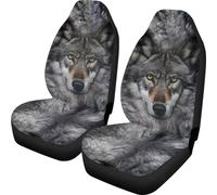 Buybai 2 Pack Wolf Car Seat Cover Set Durable Grey Car Cover Set Anti-Slip Seat Cushion Cover Accessories Fit Most Truck Vehicle Sedans SUV Van