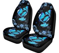 Buybai Automotive Seat Covers 2 Pack, Blue Butterfly and Flower Printed, Universal Fit Car Seat Cover Non-Slip Bucket Seat, Auto Protector Van, Truck, SUV, Sedan