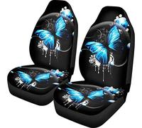 Buybai Car Seat Cover Vehicle Bucket Seat Cover 2pcs/Set, Blue Butterfly Print Front Seat Covers for Most Cars SUV Sedan