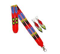 buybeaded beaded lanyard with matching Beaded Earrings,Native American style Lanyard, beaded badge holder,ID card holder,Loom Beaded Lanyard (Red)