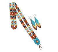 buybeaded Multicolor Native American Style Beaded Lanyard with Matching Earrings, ID Card Holder, Lobster Clasp, Cz Glass Seed Beads 11/0, Classic
