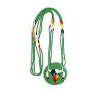 BuyBeaded Native American Style Layered Beaded Necklace - Buffalo Skull (2.5 Inch Without Earrings) - Women's Unisex Bohemian Necklace - Yellow Gold Alloy, Glass Beads - Handmade, Polished Finish