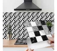 BUYBLIFE 20PCS Mosaic Style Tile Stickers for Bathroom, Self Adhesive Peel and Stick Tiles Vinyl Splashback for Kitchen Room Transformation Home Decor (10x10cm/4x4inch)