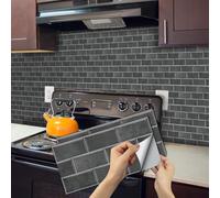 BUYBLIFE Grey Kitchen Tile Stickers, 24PCS Brick Bathroom Self Adhesive Peel and Stick Wall Stickers Vinyl Splashback Wall Stick on Tiles for Home Decor 15x30 cm