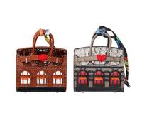 buyborgood 2 PCS Womens Mini Backpack Keychain Leather Bag Charms Headset Pouch, Camel + Gray, Mini