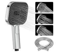 BuyCard Black Shower Head with 3 Spray Modes,Large ShowerHead (Φ135mm),Powerful Water Saving Shower Head Set for Low Water Pressure (Chrome)