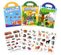 BuyCard Reusable Sticker Book - 6 Pack 3D Sticker Book for Kids for 2+ Year Olds Travel Airplane Activity for Kids Scene Storybook Sticker Gift for Boys Girls (Blue+3 PCS)