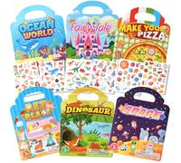 BuyCard Reusable Sticker Book - 6 Pack 3D Sticker Book for Kids for 2+ Year Olds Travel Airplane Activity for Kids Scene Storybook Sticker Gift for Boys Girls