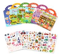 BuyCard Reusable Sticker Book - 6 Pack 3D Sticker Book for Kids for 2+ Year Olds Travel Airplane Activity for Kids Scene Storybook Sticker Gift for Boys Girls (Pink+6PCS)