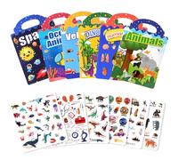 BuyCard Reusable Sticker Book - 6 Pack 3D Sticker Book for Kids for 2+ Year Olds Travel Airplane Activity for Kids Scene Storybook Sticker Gift for Boys Girls (Blue+6 PCS)