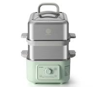 BUYDEEM G52 10.6 Quart 2-Tier Electric Food Steamer for 4-8 Servings, Vegetable Steamer for Cooking, 2-hour Keep Warm, 7 Preset Timings, Dual Boil-Dry Protection, Stainless Steel, Cozy Greenish