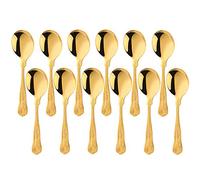 Buyer Star 12pcs Round Bouillon Spoons, Gold Stainless Steel Utensil Kit for Home Kitchen and Restaurant, Mirror Polished Soup Spoons