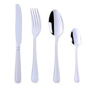 BUYER STAR 16 Piece Cutlery Set, Stainless Steel Flatware Set with Bead Pattern, Tableware Silverware Set with Dessert Spoon/Dinner Knife/Dinner Fork/Tea Spoon, Dishwasher Safe (Silver)