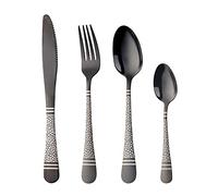 Buyer Star 16 Piece Hammered Flatware Set - Unique Pattern Design Stainless Steel Cutlery - Silverware Set with Spoon, Knife, Fork - Dishwasher Safe - Black