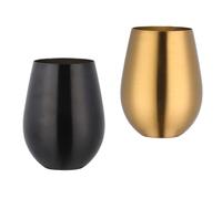 Buyer Star 304 Stainless Steel Wine Glasses Set of 2 - Large 17 oz Outdoor Stemless Wine Tumblers - 100% Unbreakable & Stemless Metal Drinking Cups for Home and Outdoors Dishwasher safe (Black&Gold)