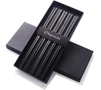 Buyer Star 5 Pairs Black Korean Chopsticks, Metal Reusable Chopsticks, Flat, Length 9", 304 18/10 Stainless Steel (5pairs Black)