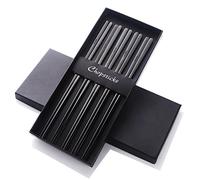 Buyer Star 5 Pairs Chopsticks, Black Stainless Steel Korean Chopsticks 304 Metal Reusable 23cm Luxury Chopsticks Tableware Set