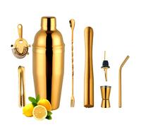 Buyer Star 8Pcs Gold Cocktail Shaker Set, 750ml Stainless Steel Martini Shaker Bottle, Muddler, Strainer, Jigger, Pourer, Mixer Spoon Bar Tools Bartending Kit Gift