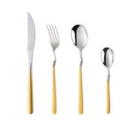 BUYER STAR Cutlery Set, 16 Piece Curved Handle Stainless Steel Flatware Set Tableware Silverware Set with Spoon Knife and Fork Set Service for 4 Home Party Restaurant, Dishwasher Safe (Gradient Gold)