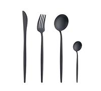 Buyer Star Cutlery Set, 16-Piece Stainless Steel Flatware Set, Tableware Silverware Set with Knife/Fork/Spoon, Service for 4, Titanium Plated Utensil Set - Matte & Dishwasher Safe (Black)